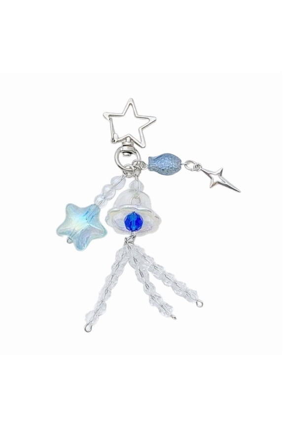 Summer Ocean Style Acrylic Jellyfish Starfish Fish Beads Keychain Charm Alloy Keyring Bag Pendant For Fashionable Women