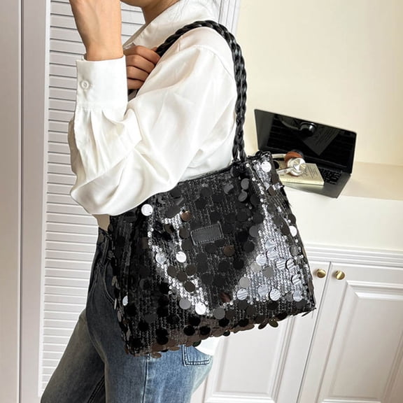 Fashionable Sequin Bag Women's Glitter Sequins Shoulder Tote Big Capacity Shimmer Shopping Bag Casual Shoulder Bag Sparkling Handbag Purse