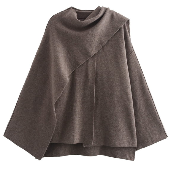 Fashionable Short Knit Sweater Coat with Asymmetrical Scarf for Ladies Casual Long Sleeve Side Slit Cardigan Jackets