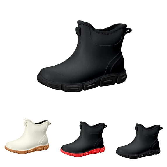Fashionable Short Rain Boots Slip On Ankle Rain Boots Waterproof Non-Slip Thick Sole Garden Booties Black 36