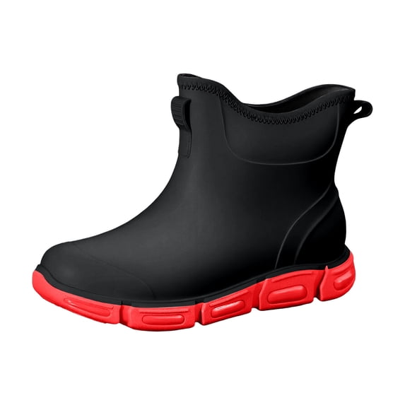 Fashionable Short Rain Boots Slip On Ankle Rain Boots Waterproof Non-Slip Thick Sole Garden Booties Red 44
