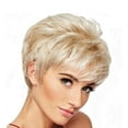 thumbnail image 1 of Fashionable Short Straight Hair Wig for Women Slanted Golden Dyed Wig with Headband for European and Styles, 1 of 7