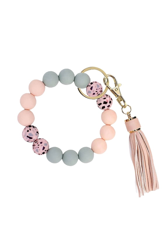 Fashionable Silicone Bead Keychain Bracelet Wristlet With Decorative Leather Tassel Bangle For Women And Girls