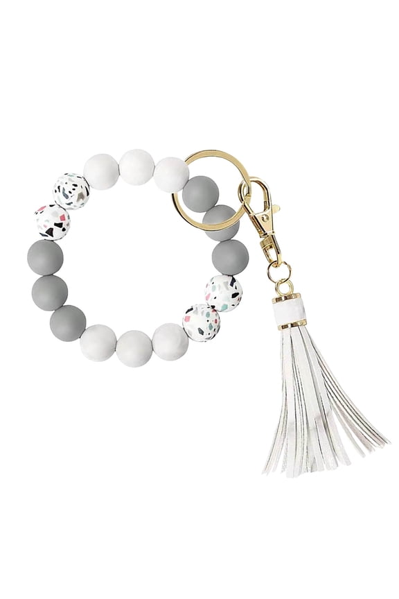 Fashionable Silicone Bead Keychain Bracelet Wristlet With Decorative Leather Tassel Bangle For Women And Girls