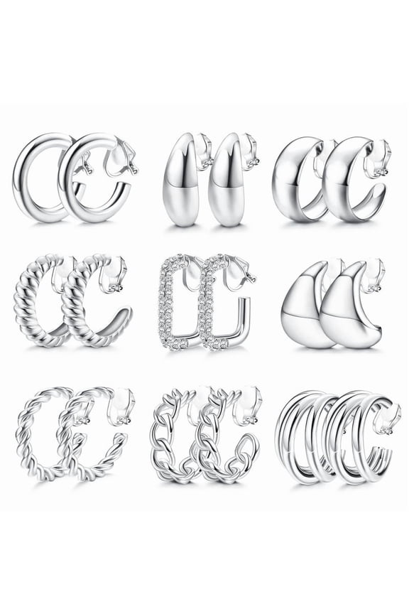 Fashionable Silver Plated Copper Hoop Earrings - Non - Piercing, Multiple Styles