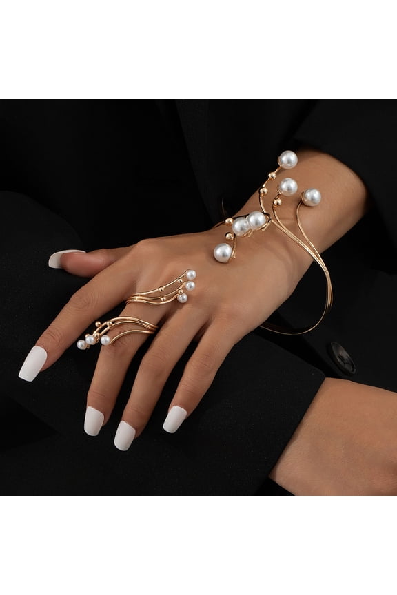 Fashionable Simple Irregular Pattern Dot Faux Pearl Beaded Open Adjustable Bracelet Ring Women's Jewelry Set Banquet Wear Gift
