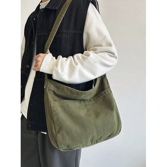 Fashionable Simple Large Capacity Casual Crossbody Sling Bag For Men, Canvas Bag, Vintage Style, Washed Canvas Material