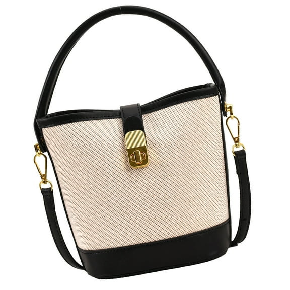 Fashionable Small Crossbody Bucket Bag for Women Vintage PU Leather Color Spliced Shoulder Handbag for Shopping and Work