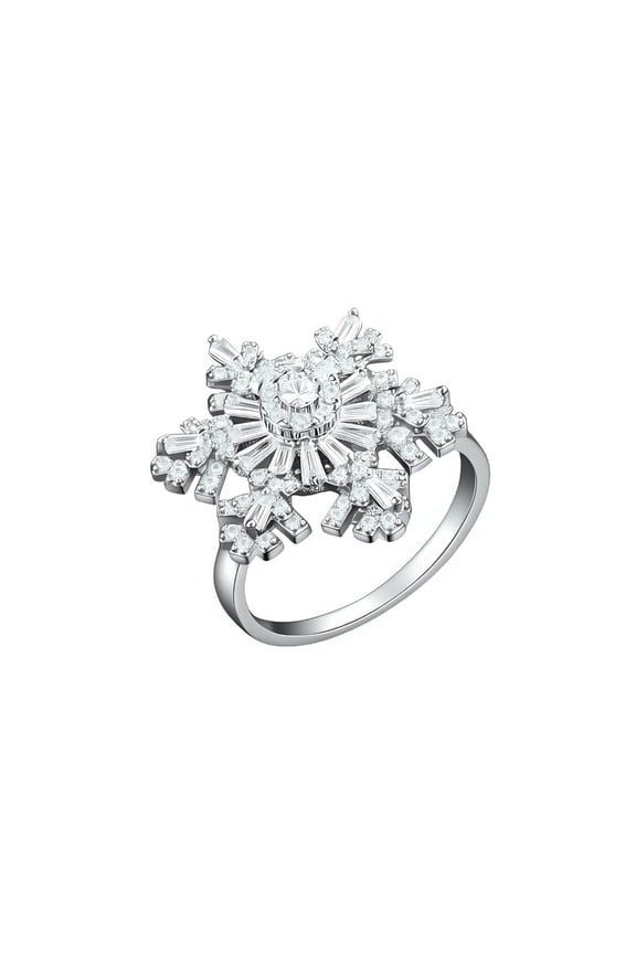 Fashionable Snowflake Rings with Double Zircon Layer Copper Construction Lightweight Comfortable Finger Accessory