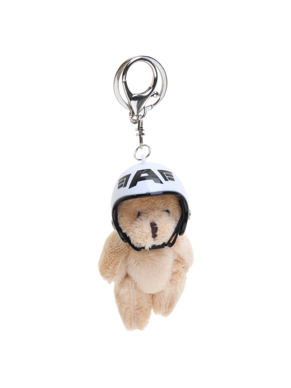 Helmeted Bear Keychain Fashionable Plush Toy Pendant Keyring Bag Accessory Collectible Figurine Backpack Decoration