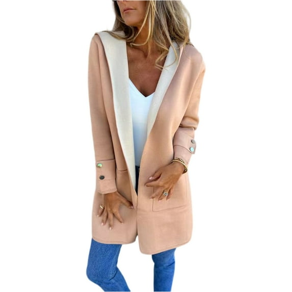Fashionable Solid Color Long Sleeved Casual Sweater Cardigan, Hooded Jacket with Pockets for Versatile Layering in Women's Everyday Wardrobe,Khaki,S