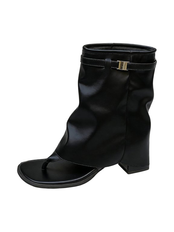 Fashionable Solid Color Mid Calf Sandals Comfortable Elegant Toe Post Boots for Women Casual Summer Footwear
