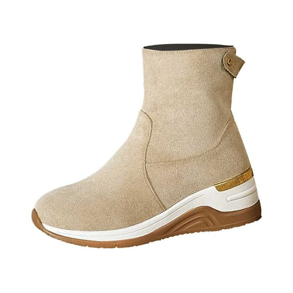 Fashionable Solid Color Suede Side Zipper Ankle Boots Comfortable Warm Winter Booties for Casual Outdoor Footwear