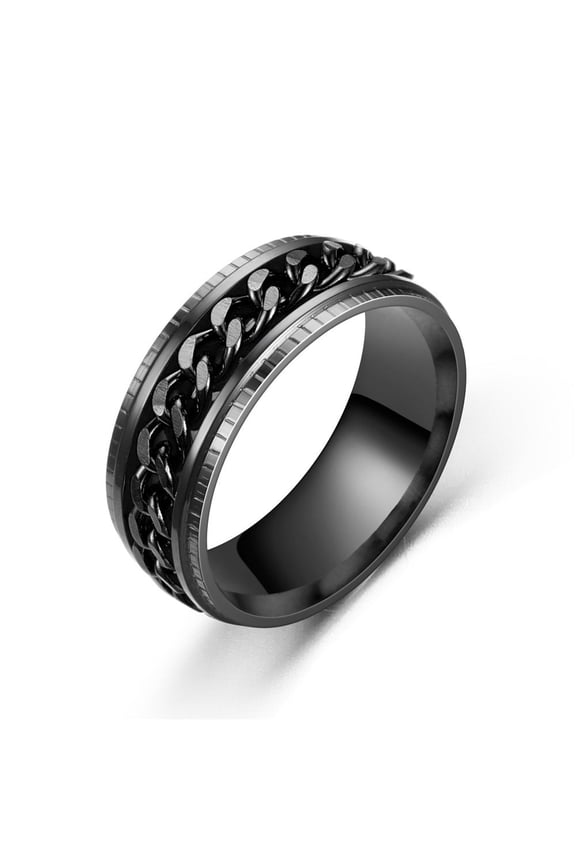 Unisex Stainless Steel Ring Rotating Wave Design Fashion Band With Chain Accent Durable Everyday Wearable Gear