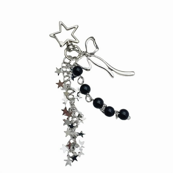 Stylish Star Tassels Bowknot Beaded Keychain Hanging Key Ring Handmade Phone Chain Accessories for Women and Teens