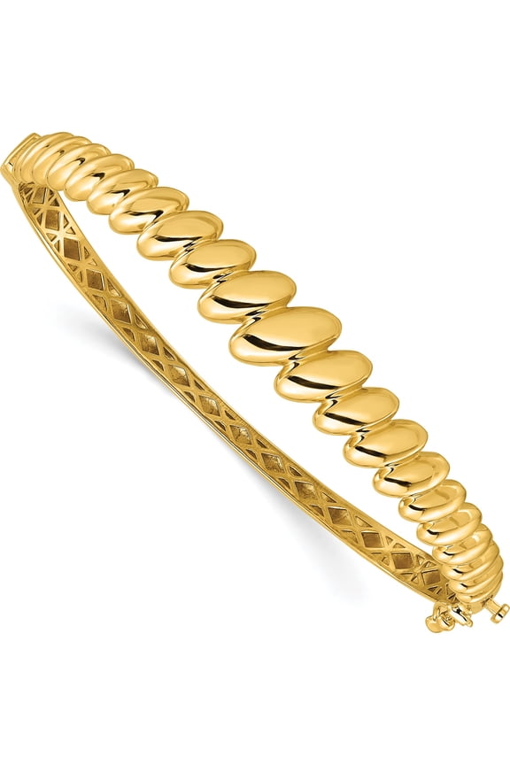 14K Yellow Gold Polished Graduated Ovals Fancy Hinged Oval Bangle Bracelet
