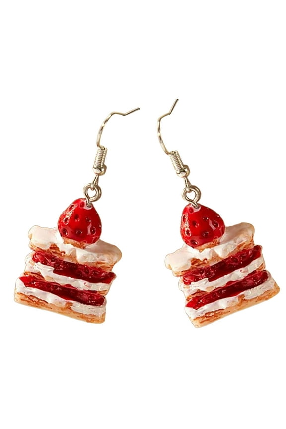 Fashionable Strawberry Cake Earrings Lovely Food Themed Dangle Studs Earring Jewelry Versatile Ear Adorments for Women