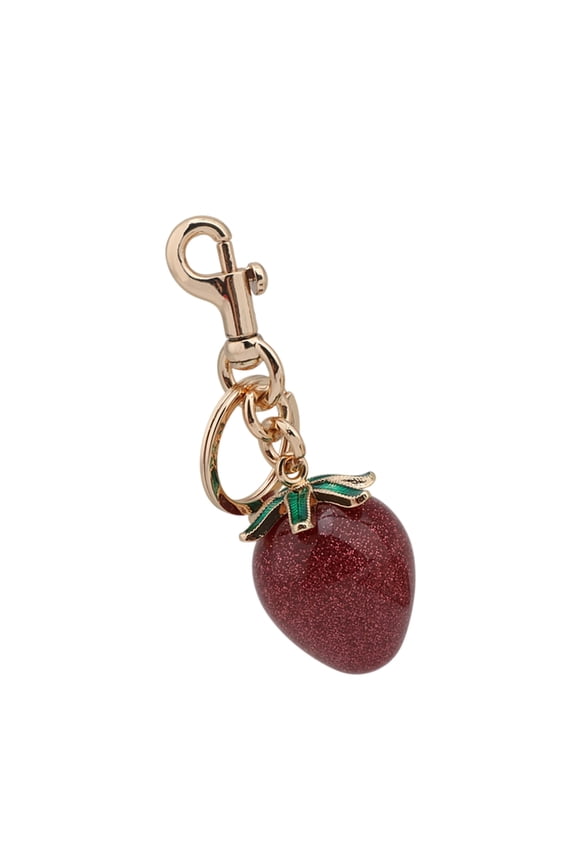 Fashionable Strawberry Charm Keyring with Gold Trim 3D Fruit Theme Keychain Chain for Women and Students