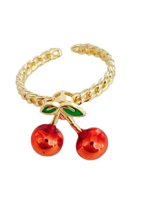 Fashionable Strawberry Cherrys Rings Realistic Designs Comfortable Alloy Jewelry for Women and Fashion Enthusiasts