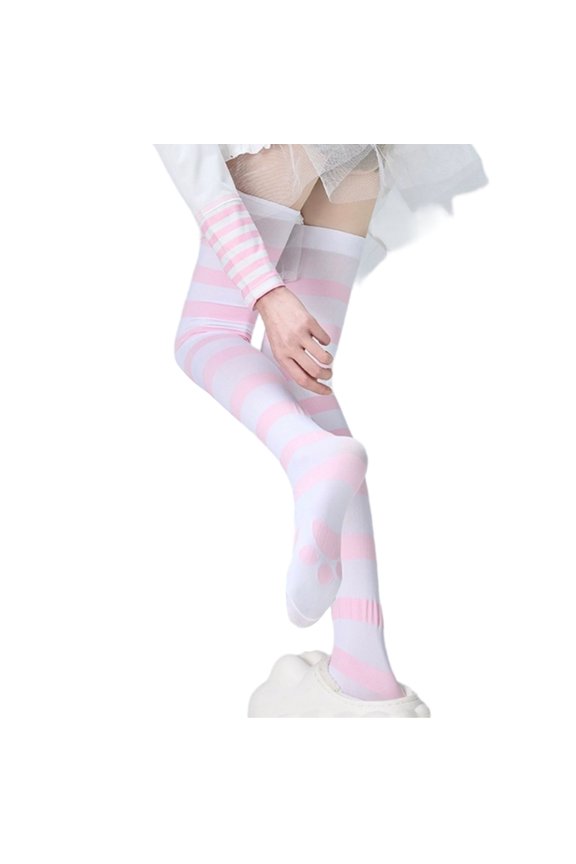 Fashionable Subcultural Cats Claw Print Thigh High Socks for Women Slimming Striped Over the Knee Long Stockings