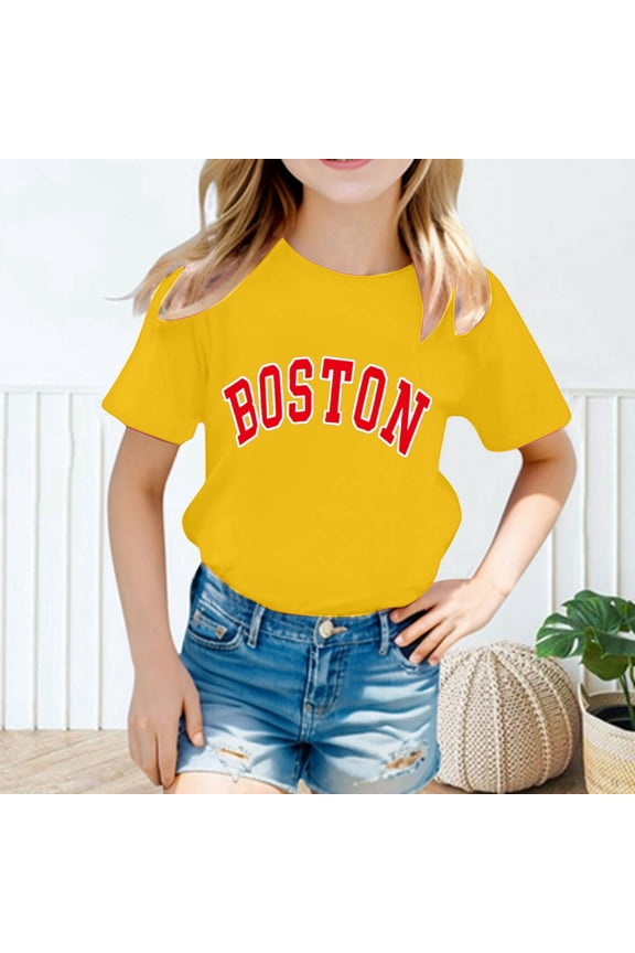 Fashionable Summer Casual Loose Fit Round Neck Short Sleeve Tee for Girls with Cute Printed Design T-Shirts Kids Short Sleeve Crewneck Solid Basic Tees Casual Tops