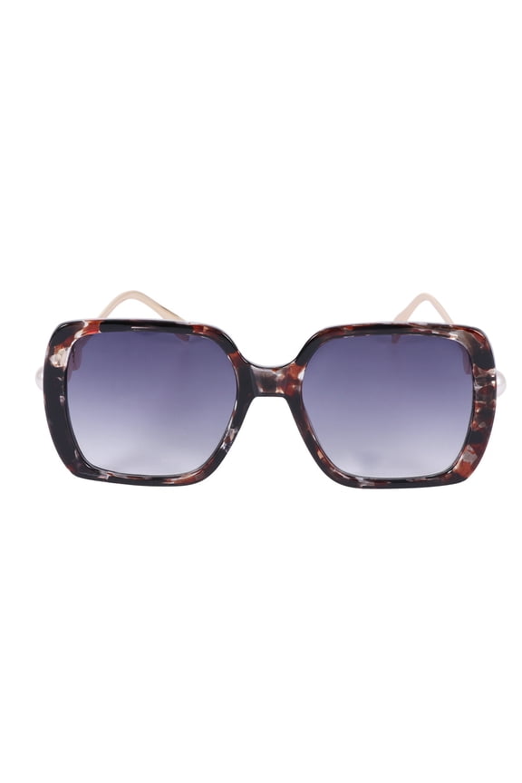 Fashionable Sunglasses Pearls Decorative Personalized Durable Outdoor Square Glasses for Woman (Leopard Frame and Tea Color Lens Style)
