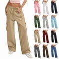 thumbnail image 1 of Fashionable Sweatpants Women Casual Drawstring Solid Color Sports Multi-Pocket Cargo(Four Pockets) Fall Clothes Spring Outfits Resort Wear 2025 Beige S-2XL, 1 of 5