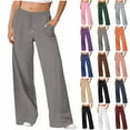thumbnail image 1 of Fashionable Sweatpants Women Solid Color Casual Straight Leg Wide Leg Drawstring Pocket Fall Clothes Spring Outfits Resort Wear 2025 Gray S-2XL, 1 of 5