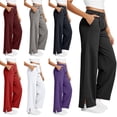 thumbnail image 1 of Fashionable Sweatpants Women Sportswear Casual Solid Color Elastic Waist Side Pocket Wide-Leg Yoga Side Slit (Buttocks False Pocket) Fall Clothes Spring Outfits Resort Wear 2025 Black S-2XL, 1 of 6