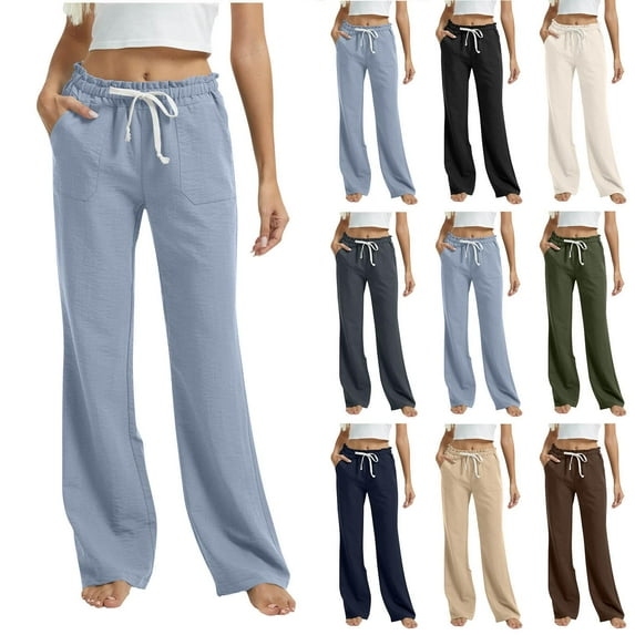Fashionable Sweatpants Women White Drawstring Solid Color Elastic Waist Pocket Pants Fall Clothes Spring Outfits Resort Wear 2025 Blue S-2XL