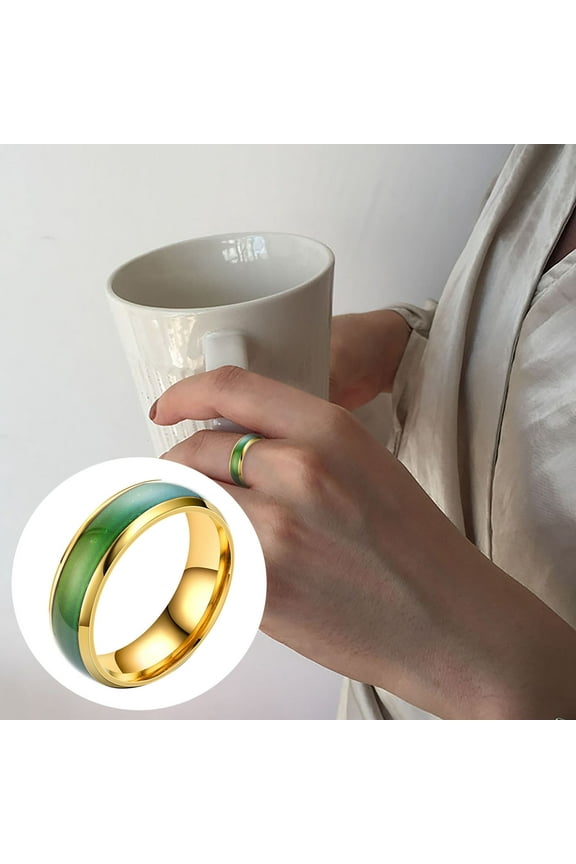Fashionable Temperature Sensitive Glaze Color Changing Ring Temperature Sensitive Couple Ring 6MM Silver US 6-12