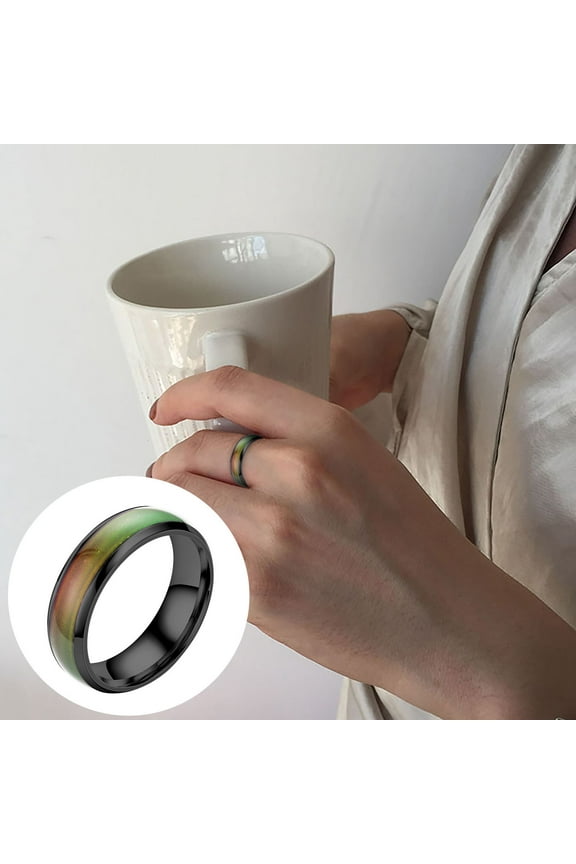 Fashionable Temperature Sensitive Glaze Seven Color Color Changing Ring Temperature Sensitive Couple Ring 6MM