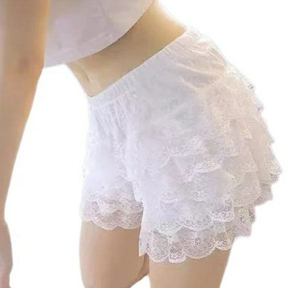 Fashionable Tiered Ruffled Lace Trimmed Safety Shorts for Women Breathable Pumpkin Pant Underwear Frilly Pettipants