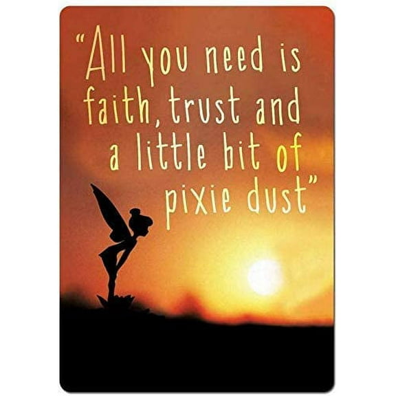 Fashionable Tinkerbell Sunset, Faith Trust & Pixie Dust Decor Novelty Art Sign 8X12 inches Metal tin Sign