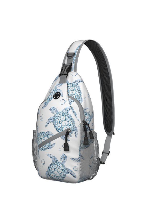 Fashionable Travel Sling Backpack Featuring Cartoon Seahorse, Starfish, Seashells, and Underwater Marine Life Patterns, Multi-Functional with Layered Storage for Outdoor Enthusiasts