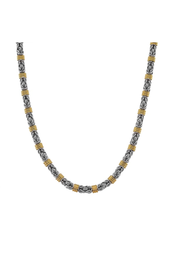 Fashionable TwoTone Byzantine Chain Necklace 20.522.5 Inches in ION Plated Yellow Gold and Stainless Steel Christmas Gifts