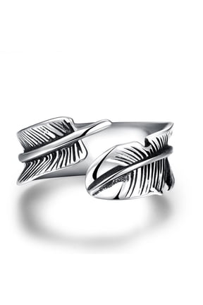 Fashionable Unisex 316L Surgical Stainless Steel Feather Cuff Rings Open Rings Antique Silver Size 8 18.1mm