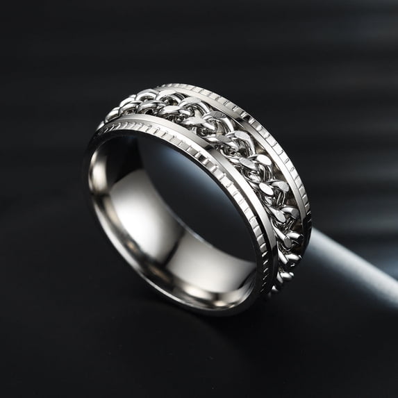 Fashionable Unisex Stainless Steel Rotating Wave Ring, Stylish and Durable Design for Everyday Wear, Chain Accent