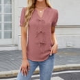 thumbnail image 1 of Fashionable V Neck Solid Color Short Sleeve T Shirt For Women With Tie Bow Detail Women's Casual Shirts Turtle Tees Shirt Women Long Sleeve Women Loose Tops Summer Womens Loose Tops Casual Valentines, 1 of 4