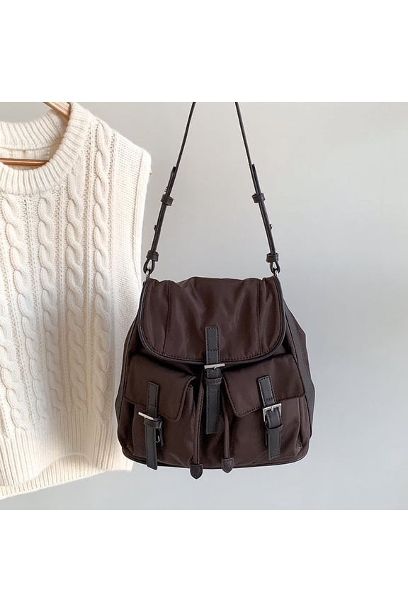 Fashionable Versatile Tote Bag Drawstring Design Shoulder Bag Tooling Wind Practical Handbag Unisex Magnetic Buckle Bucket Bag