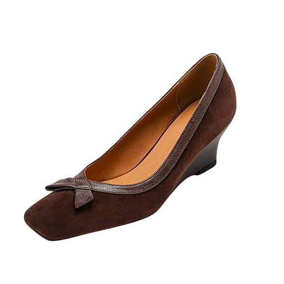 Fashionable Wedge Heel Shoes for Women, Bowknot Design, Square Toe, Summer Casual Footwear, Perfect for Dresses and Skirts