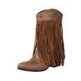 thumbnail image 1 of Fashionable Western Boots Comfortable Thick Heel Eye-Catching Round Toe Tassel Short Boots for Fall Winter Casual Wear, 1 of 7