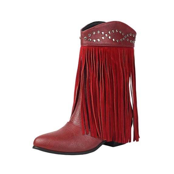 Fashionable Western Boots Comfortable Thick Heel Eye-Catching Round Toe Tassel Short Boots for Fall Winter Casual Wear
