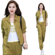 Fashionable Western Gongguang Two -Piece Set Women'S Korean Edition Handsome Long -Sleeved Top Taps Fried Street Working Pants