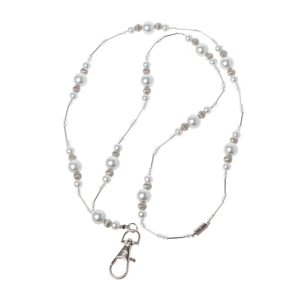UNAHTINR Fashionable White Pearls Necklace Hidden Hollow Beads ID Badge Holder Necklace