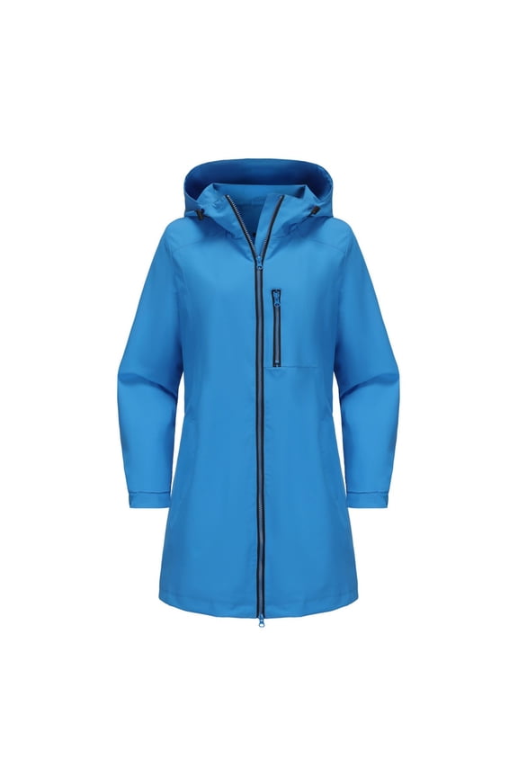 Fashionable Winter Coats and Jackets Womens Long Raincoat Ligtweight Rain Jacket Water Proof Outdoor Jackets with Hood Fall Windbreaker Long Sleeved Hooded Jacket Tops S-171 Blue XL