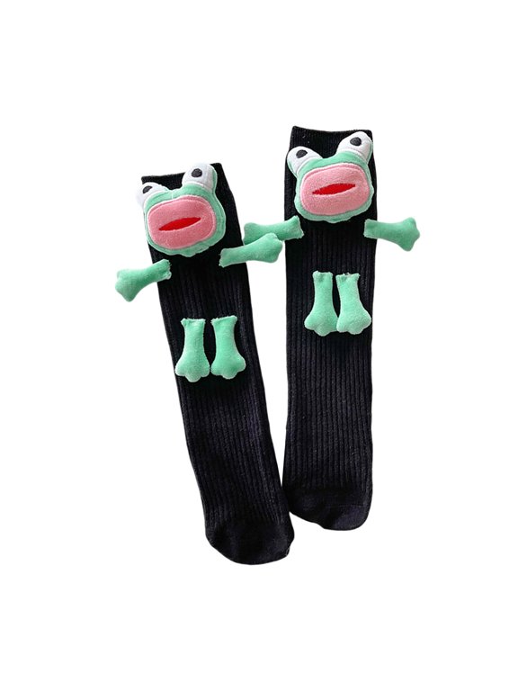Fashionable Women Girl's Novelty Cartoon Calf Socks Soft Cotton Casual Footwear Funny 3D Ugly Frogs Middle Tube Socks