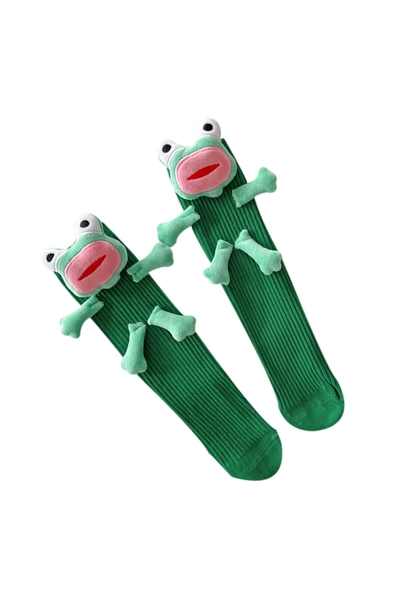 Fashionable Women Girl's Novelty Cartoon Calf Socks Soft Cotton Casual Footwear Funny Ugly Frogs Middle Tube Socks