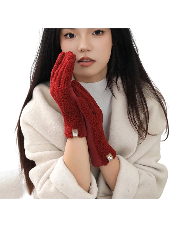Fashionable Women Gloves Faux Shearling Insulated Winter Gloves Cold Weather Protecting Outdoor Activity Driving