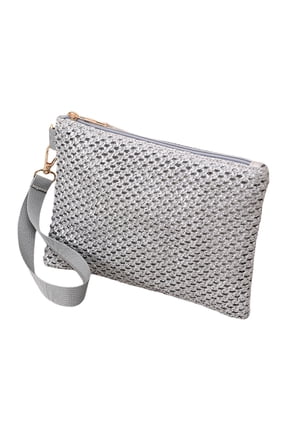 Fashionable Women Woven Purse Lightweight Beach Vacation Wristlet Envelope Bag Color Straw Zippered Handbag Wallet